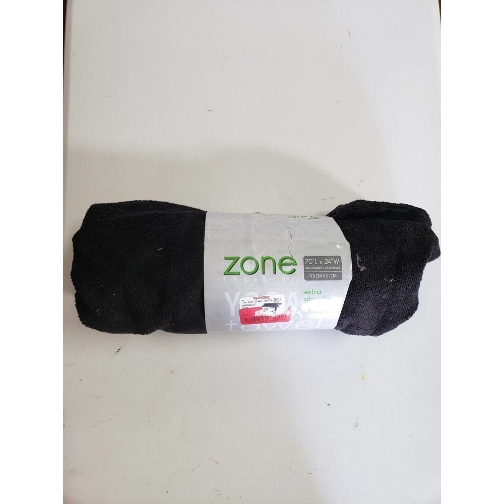 Zone Yoga Towel 178 cm x 61 cm Diameter Black Extra Absorbent Quick Drying NWT